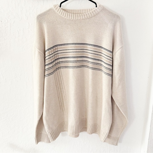 Vintage Munsingwear Pullover Acrylic Sweater Cream Blue Stripe XL - Picture 1 of 10